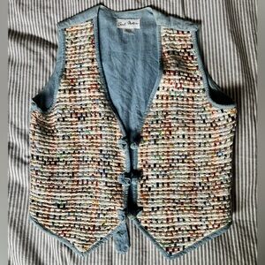 Soulmates Vintage Light Blue Fabric Weaved ribbon pattern Vest, size small